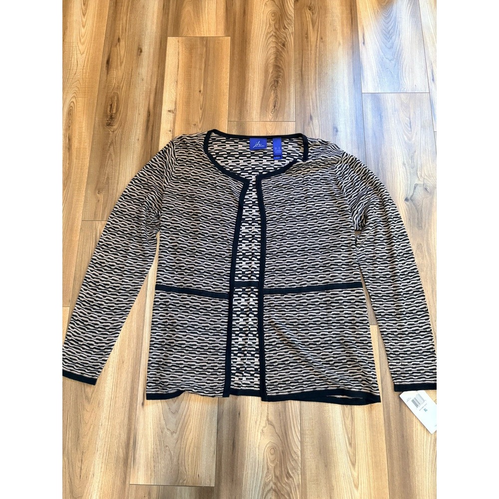 J.H. Collectibles Open Knit Cardigan Sweater Women's XL Black Tan Silk Fall NWT